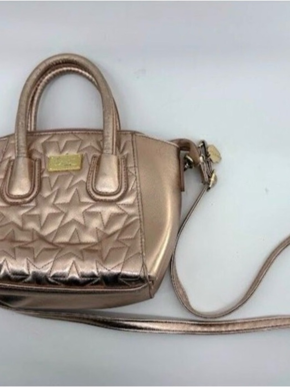 Betsy Johnson Metallic Star-Quilted Crossbody Satchel - Rose Gold